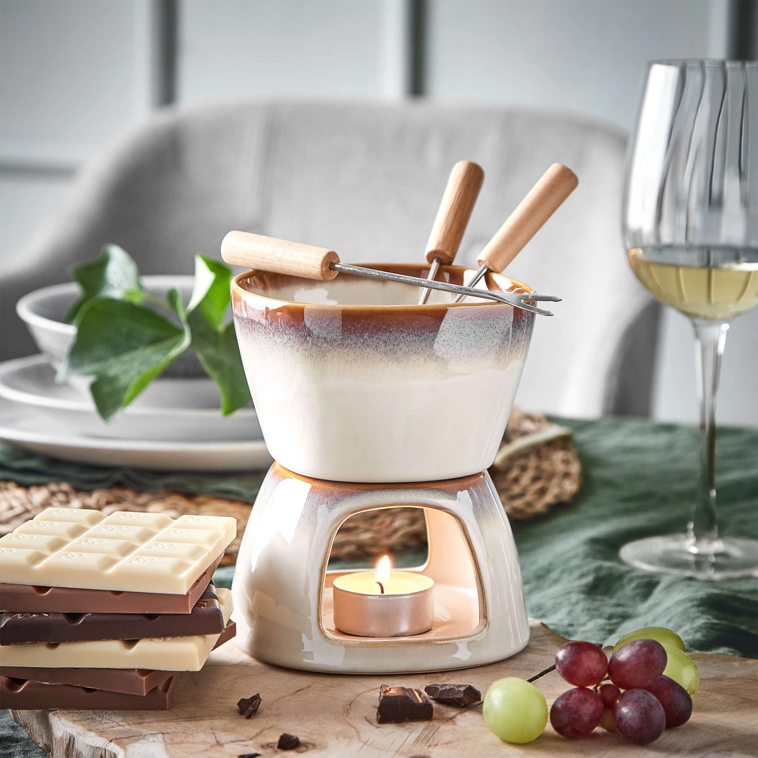 Mini-Fondue Mit 2 Gabeln AU CHOCOLAT In Beige 7 Mini-Fondue Mit 2 Gabeln AU CHOCOLAT In Beige – Bild 7